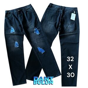 👛(ANY 2/$60) NWT DANT BULUN Ripped Distressed Destroyed Straight Leg Denim Jeans